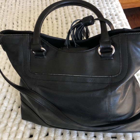 Tignanello Authentic black magnetic shoulder bag. 13 x 10 1/2. Tassels. EUC - Picture 2 of 8